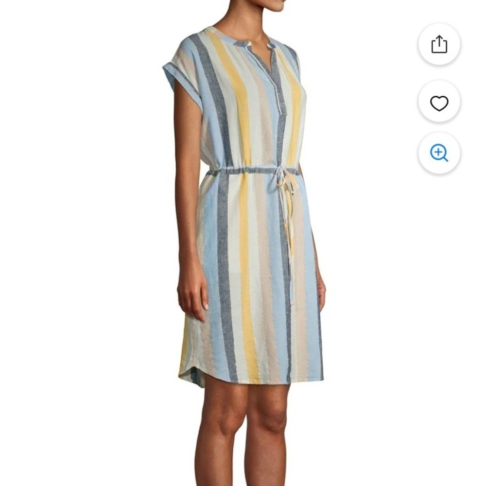 Time and Tru Women's Cinched Waist Dress striped pockets waist string‎ sz Large